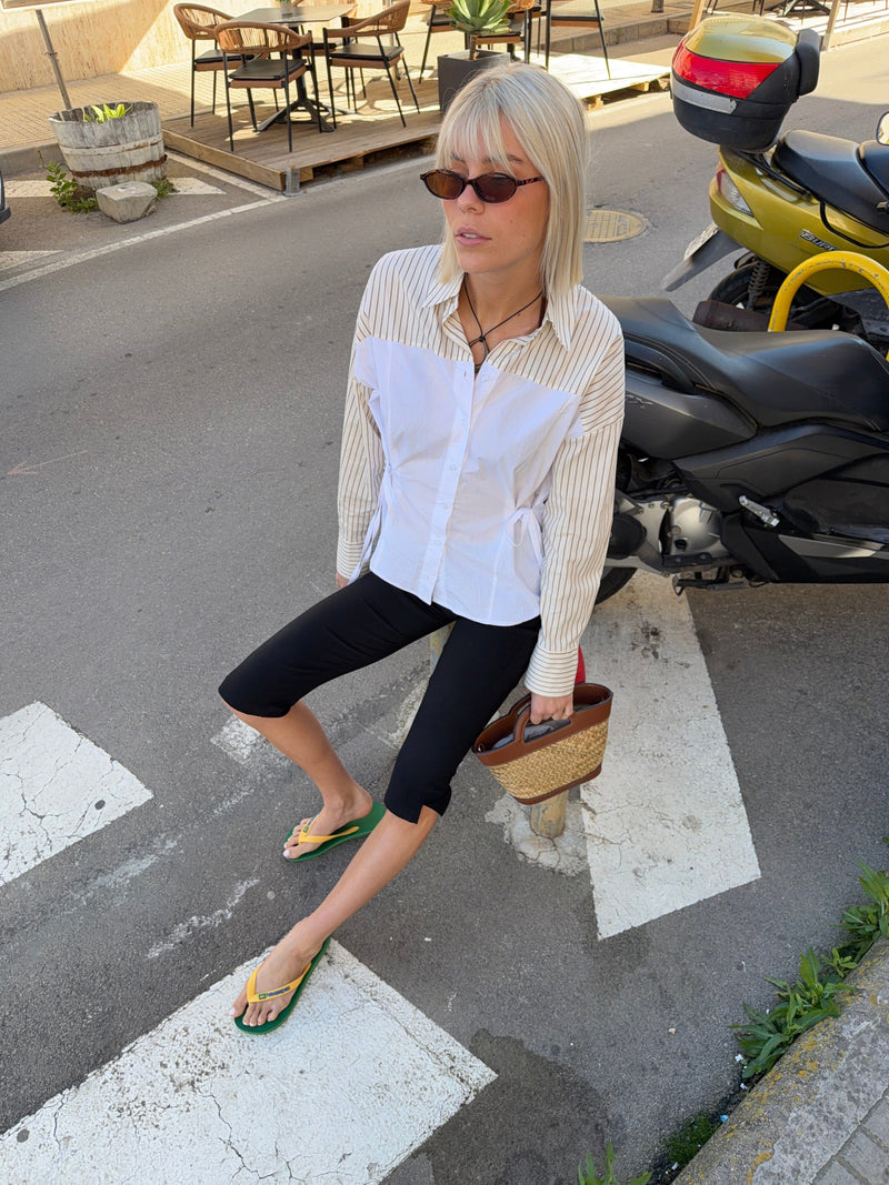 Minna tie-front shirt - Beige/white