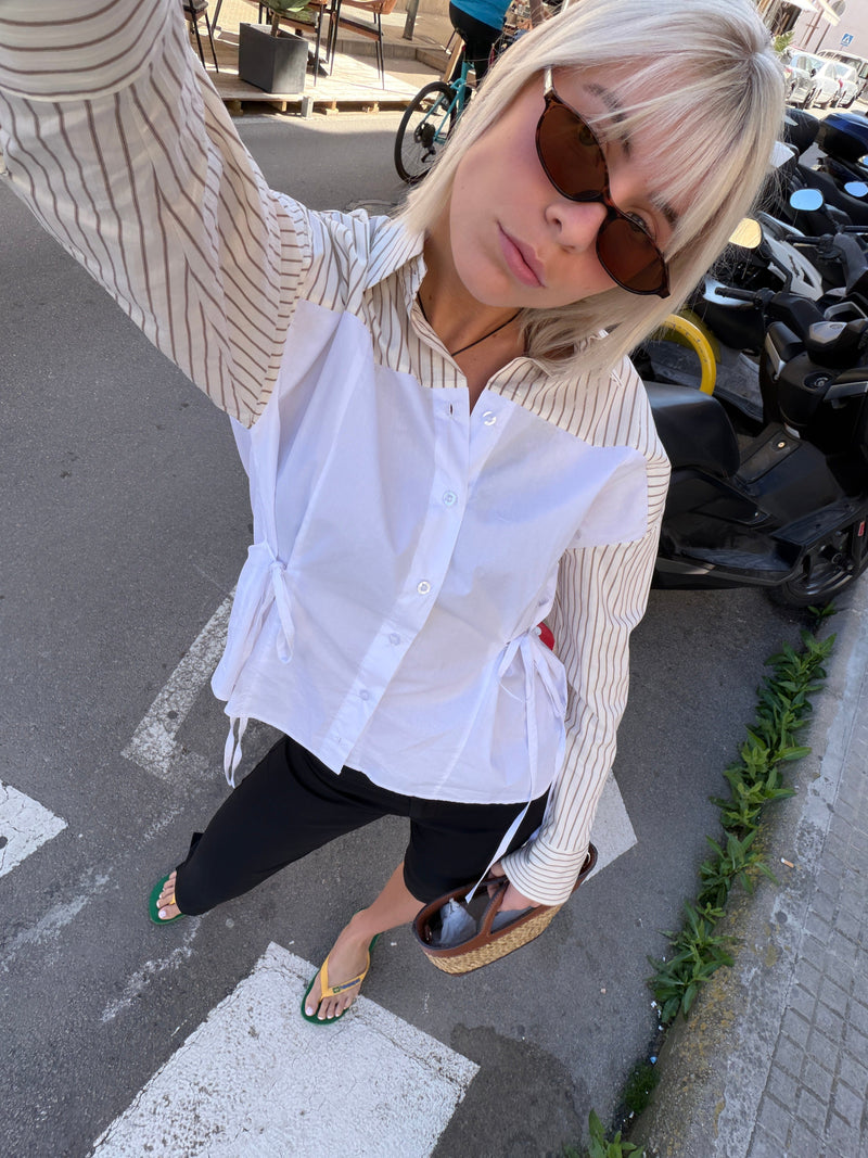Minna tie-front shirt - Beige/white