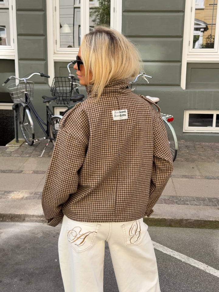 Cleo funnel neck trenchcoat jacket - Brown check