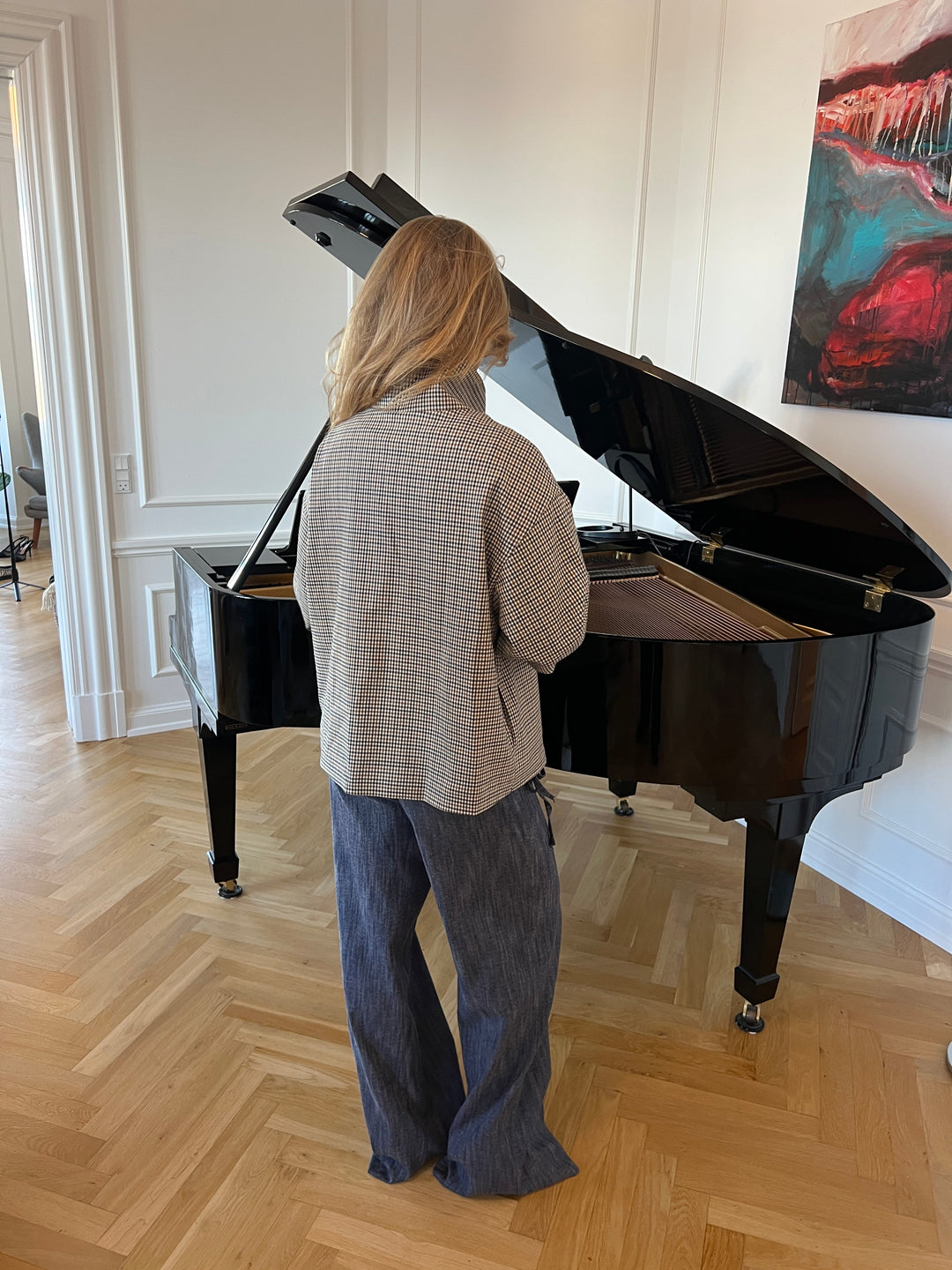 Alessia funnel neck jacket - Checkered