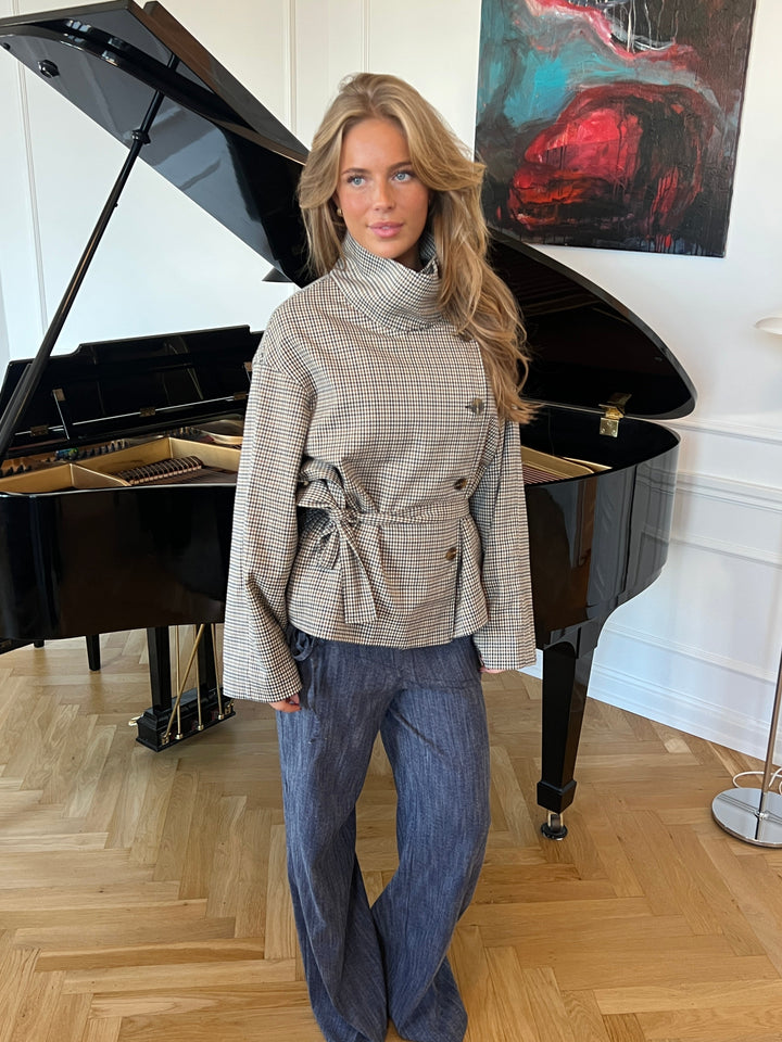 Alessia funnel neck jacket - Checkered