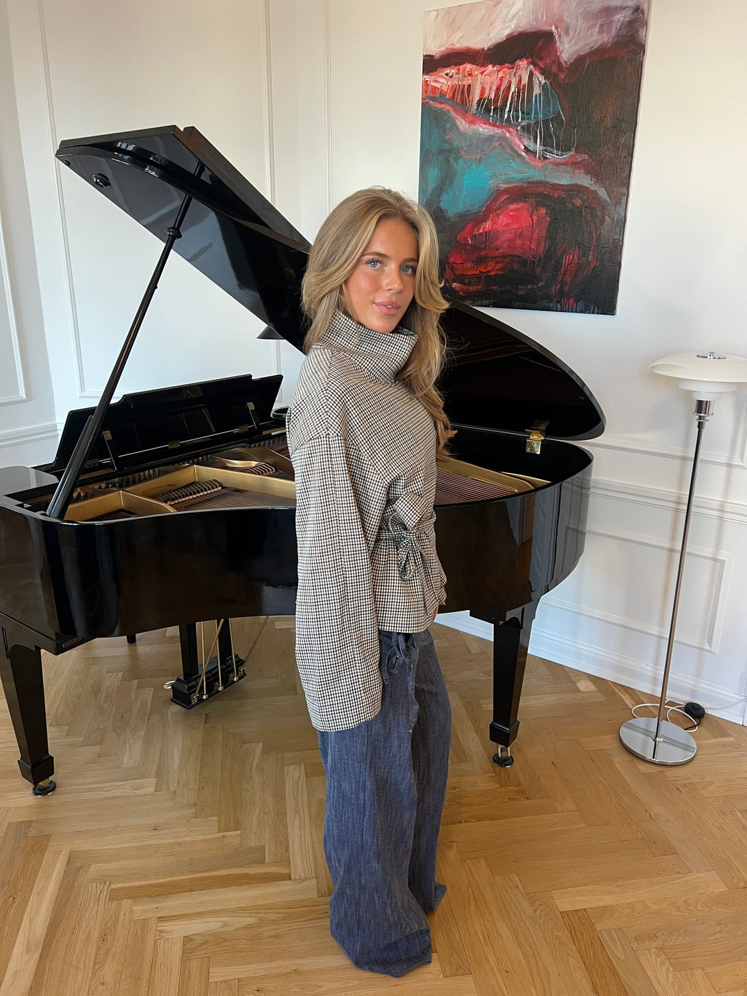 Alessia funnel neck jacket - Checkered