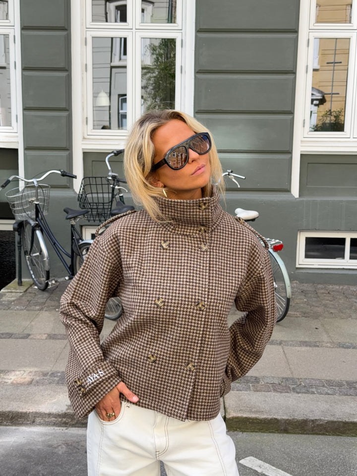 Cleo funnel neck trenchcoat jacket - Brown check