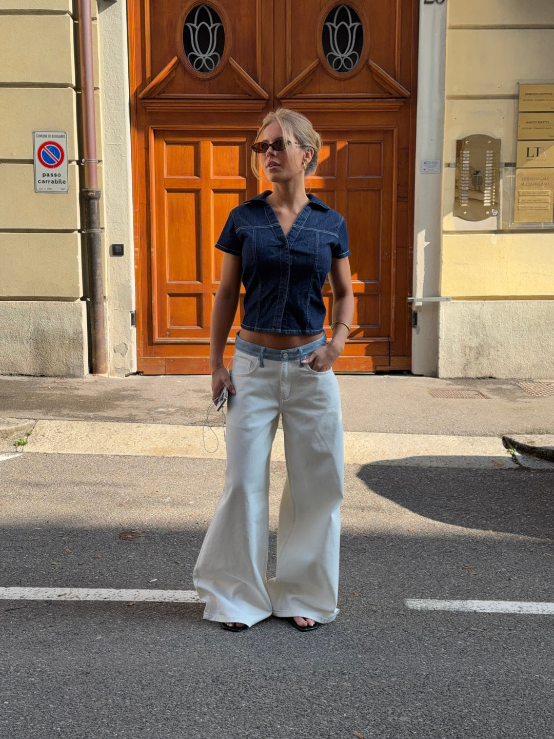 Bjørk striped low-waist loose jeans - White