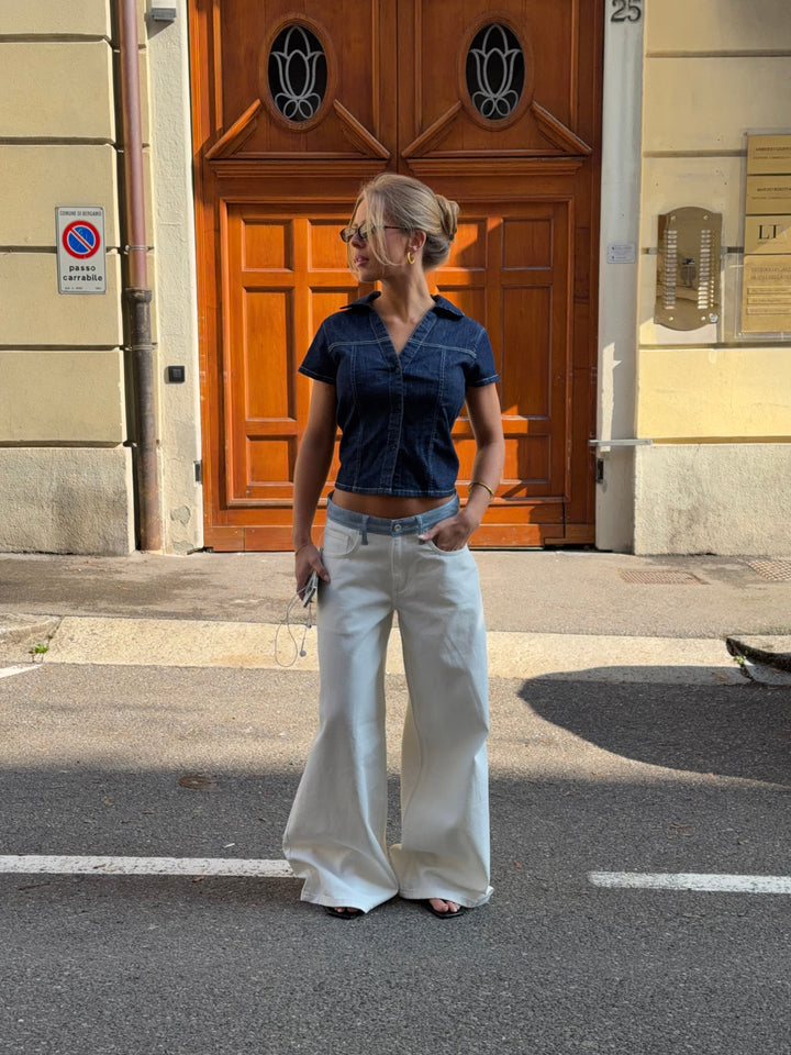 Bjørk striped low-waist loose jeans - White