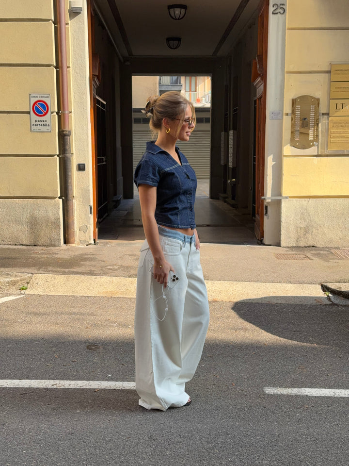 Bjørk striped low-waist loose jeans - White