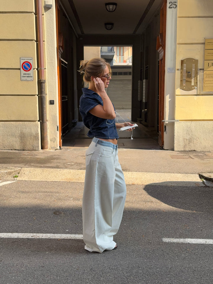 Bjørk striped low-waist loose jeans - White