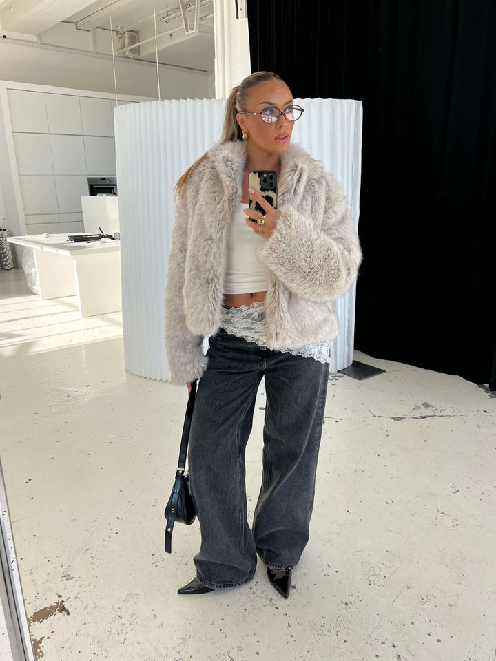 Liva fur jacket - Beige melange