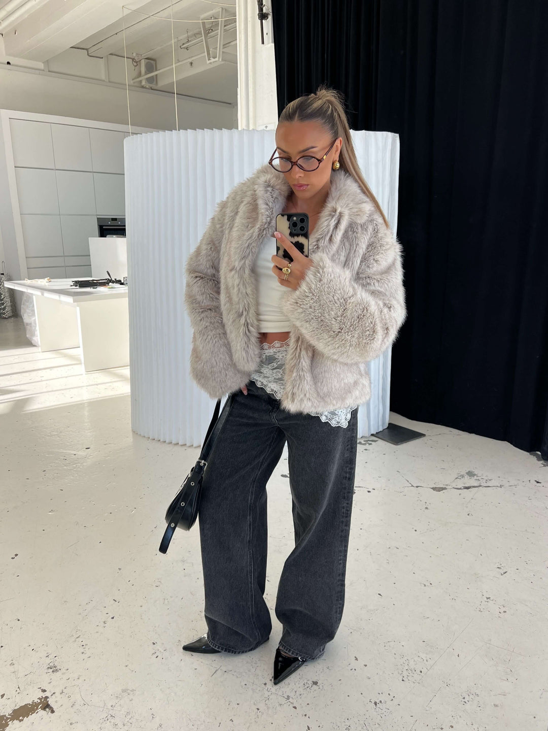 Liva fur jacket - Beige melange