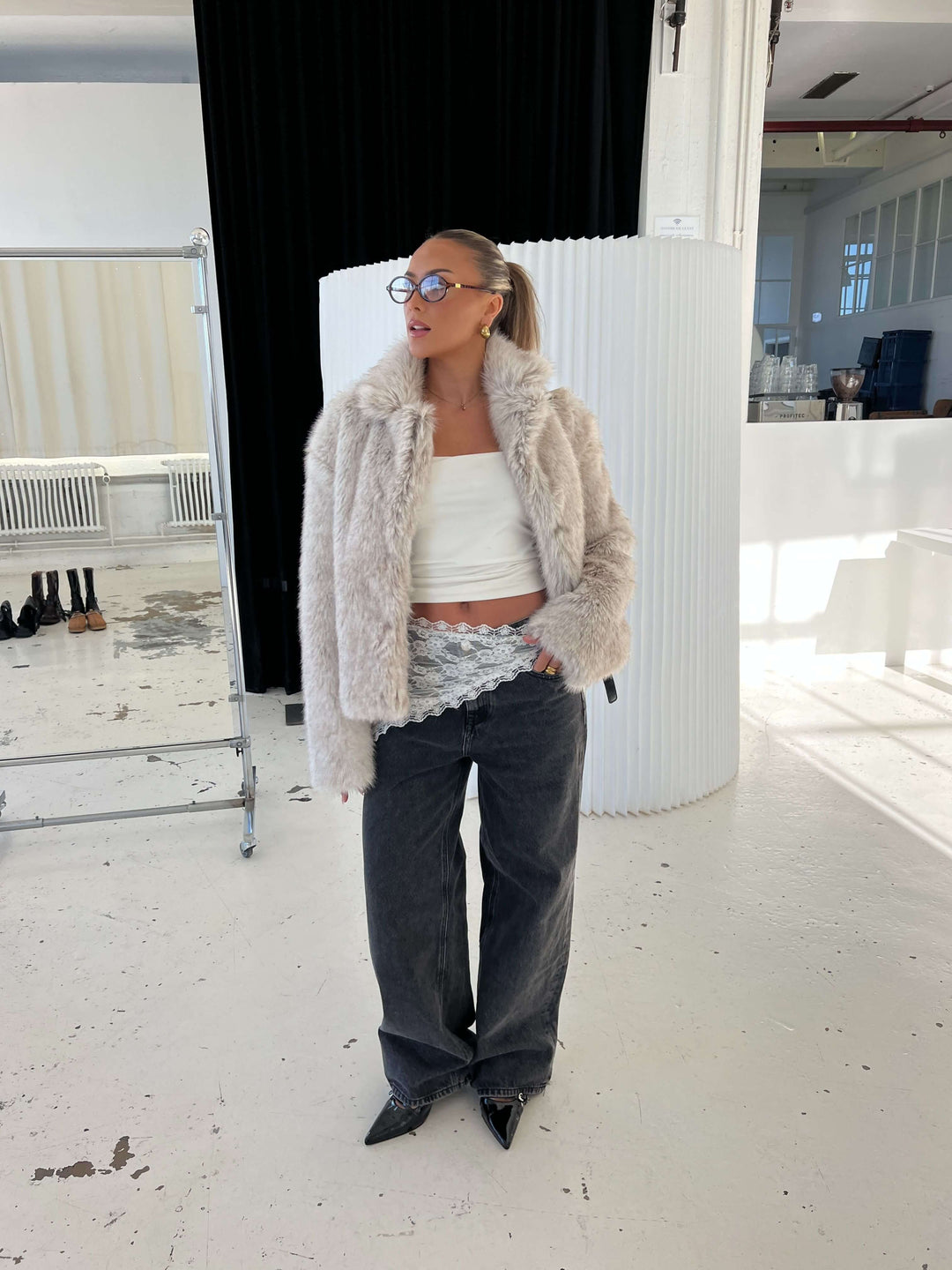 Liva fur jacket - Beige melange