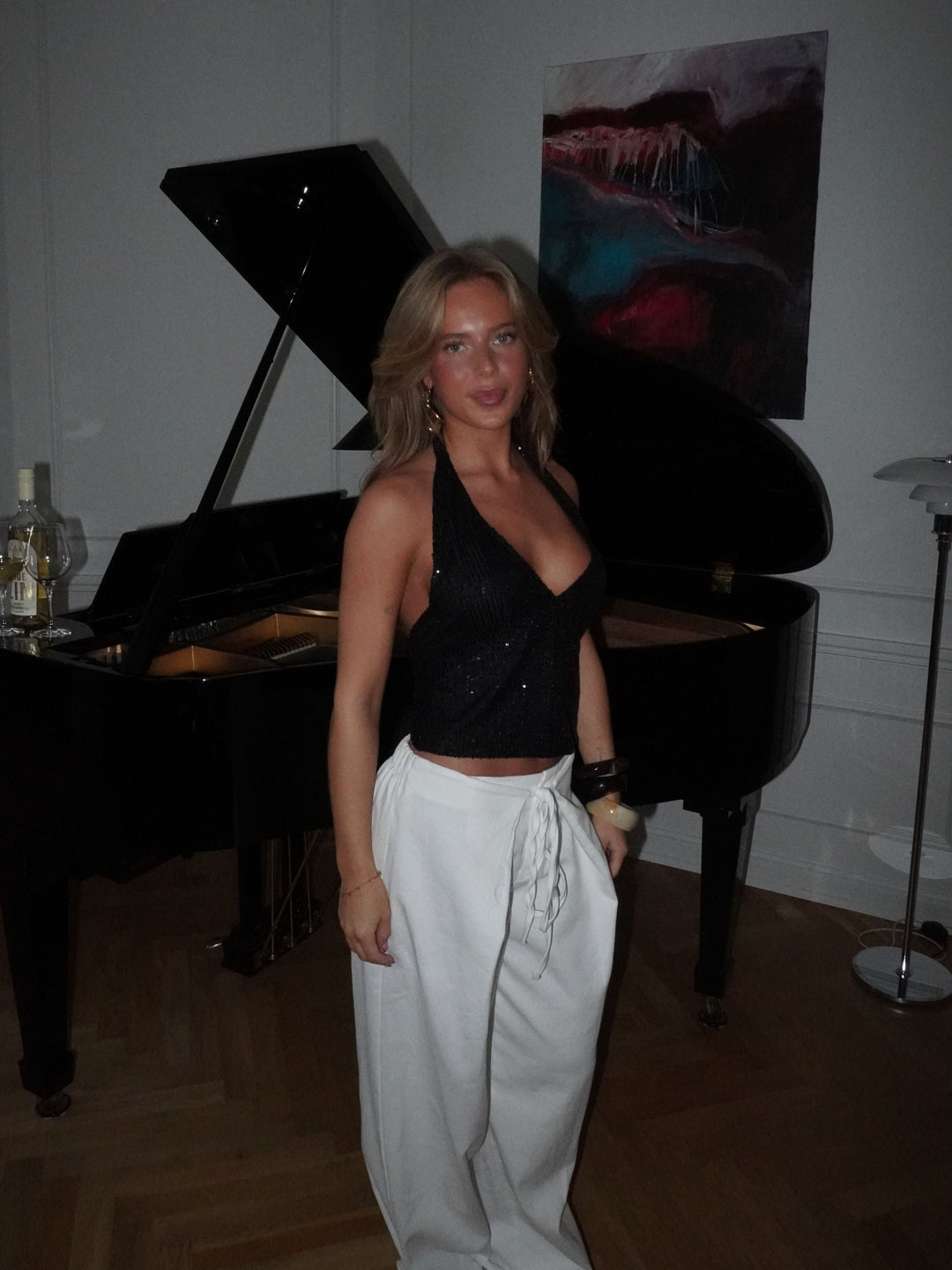 Lola glitter tie-neck top - Black