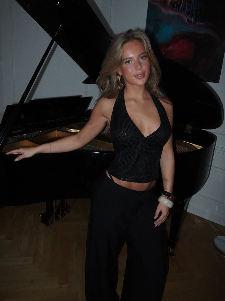 Lola glitter tie-neck top - Black