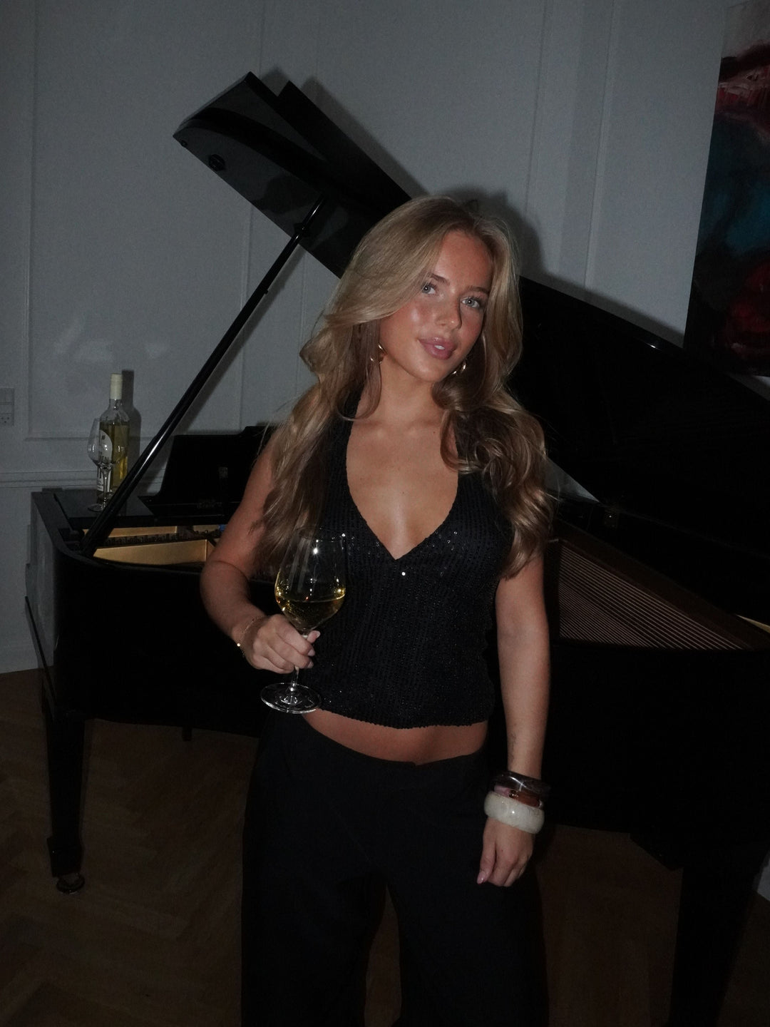 Lola glitter tie-neck top - Black