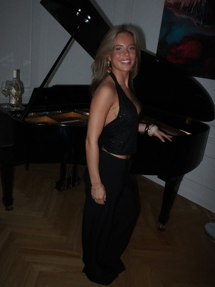 Lola glitter tie-neck top - Black