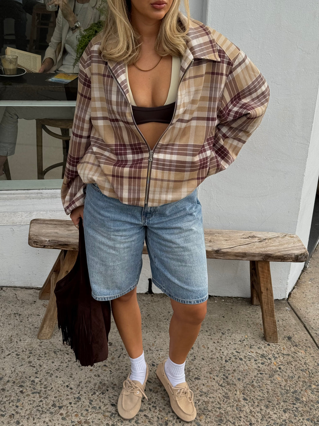 Elin checked bomber jacket - Brown