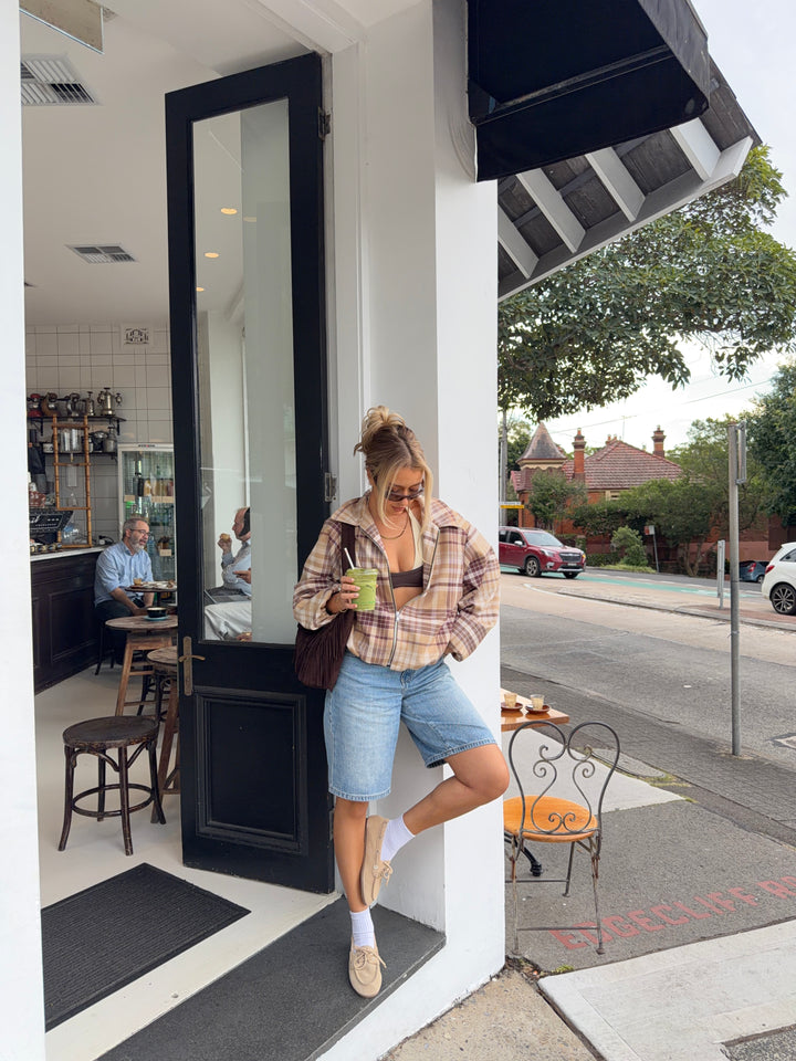 Elin checked bomber jacket - Brown
