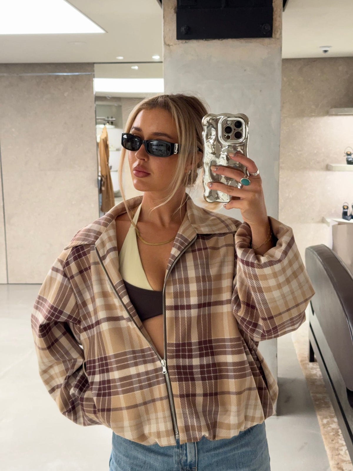 Elin Checked Jacket Brown