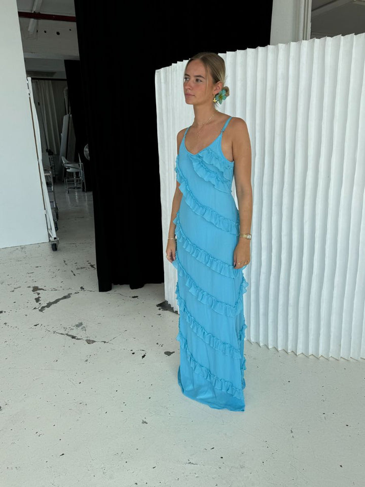 Rie maxi ruffle dress - Blue