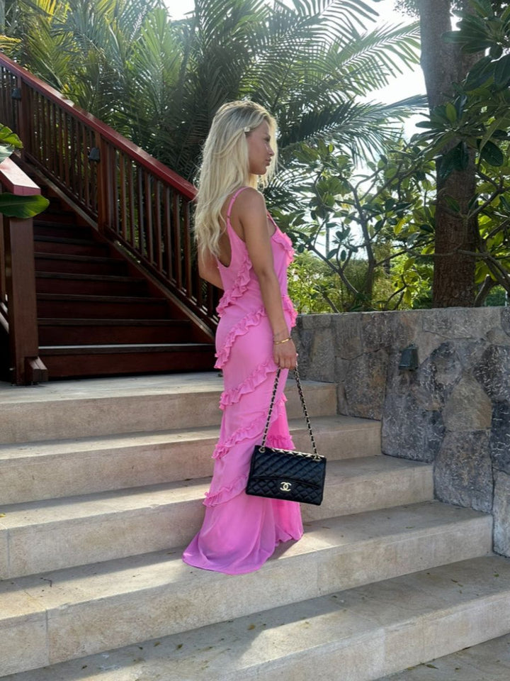 Rie maxi ruffle dress - Pink