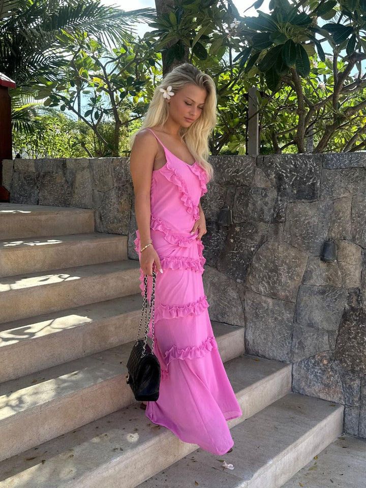 Rie maxi ruffle dress - Pink