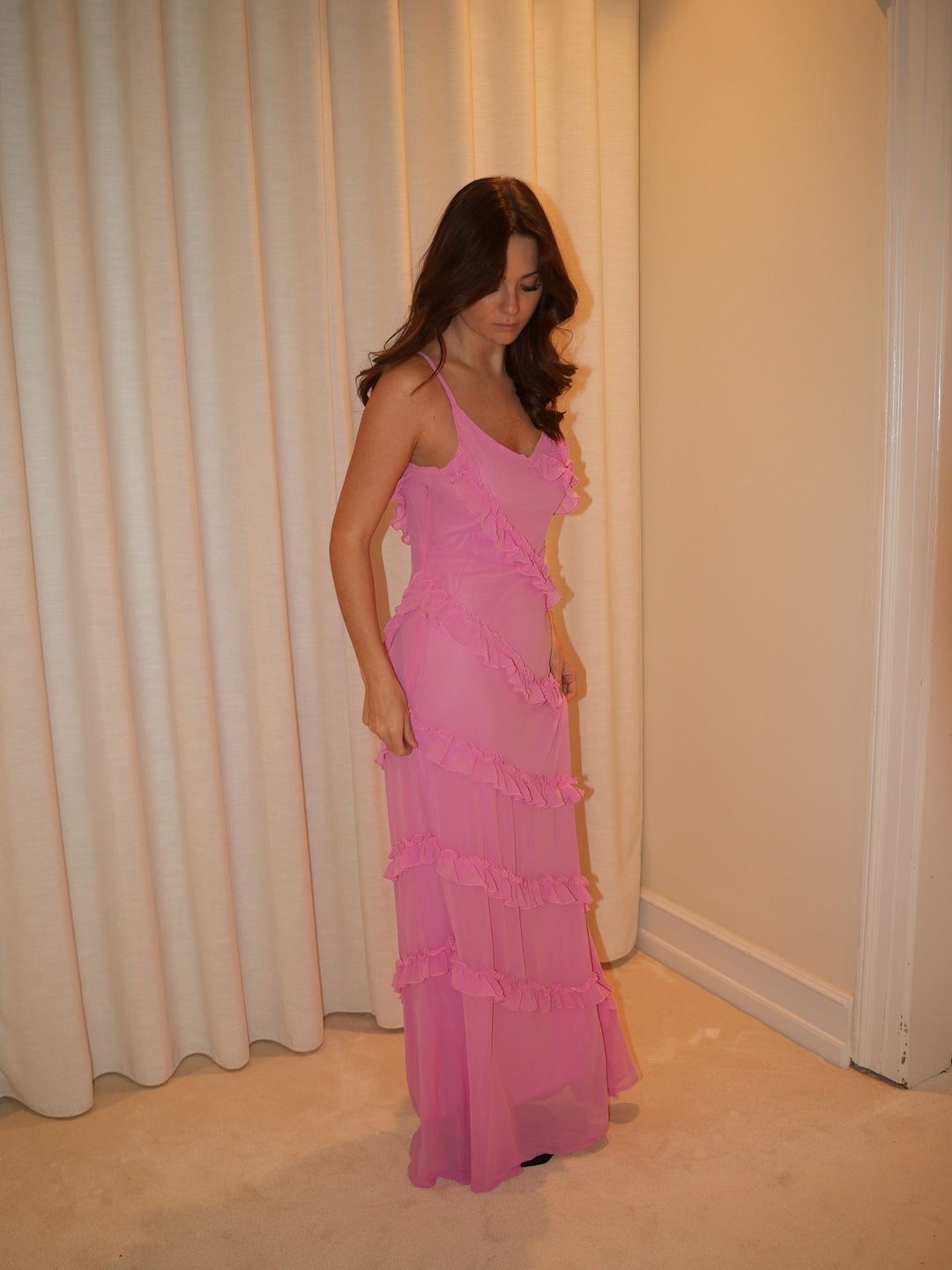 Rie maxi ruffle dress - Pink