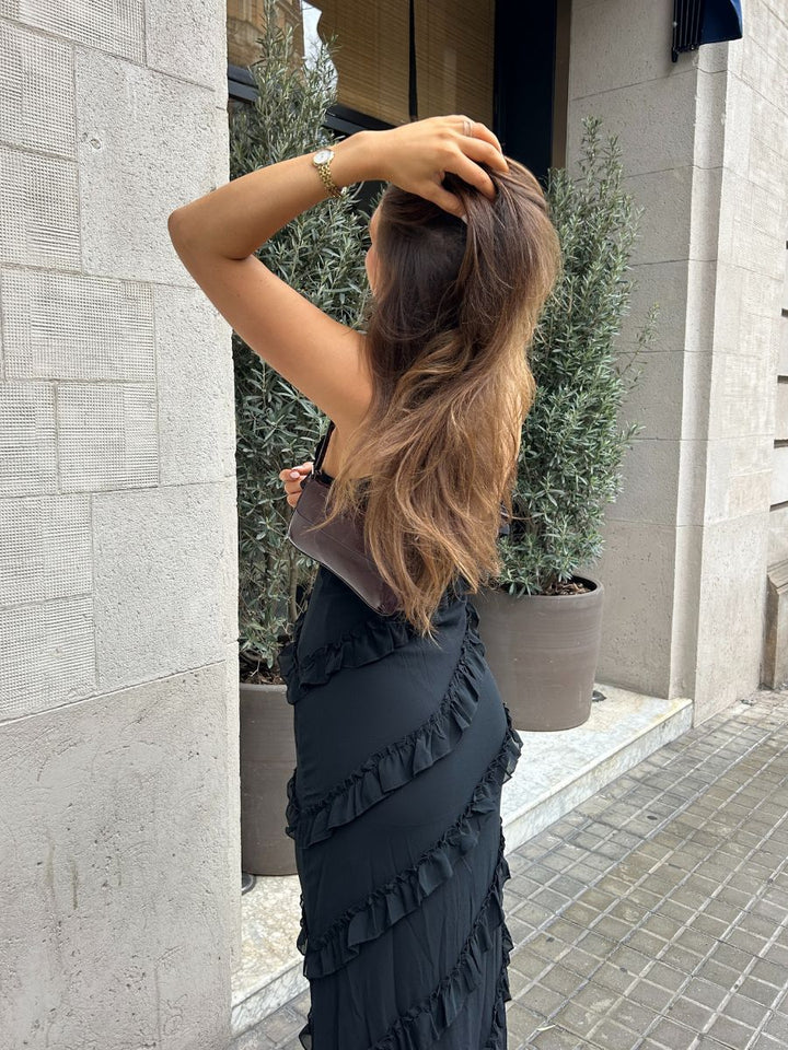 Rie maxi ruffle dress - Black