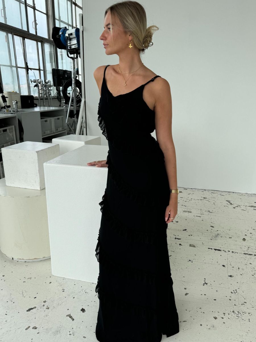Rie maxi ruffle dress - Black