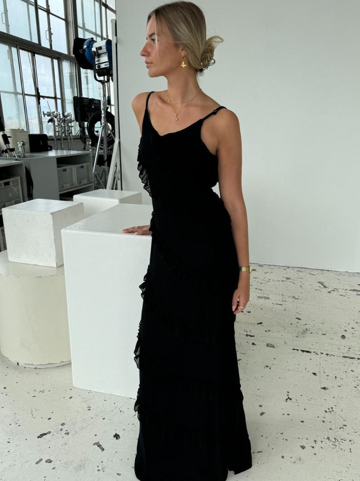 Rie maxi ruffle dress - Black