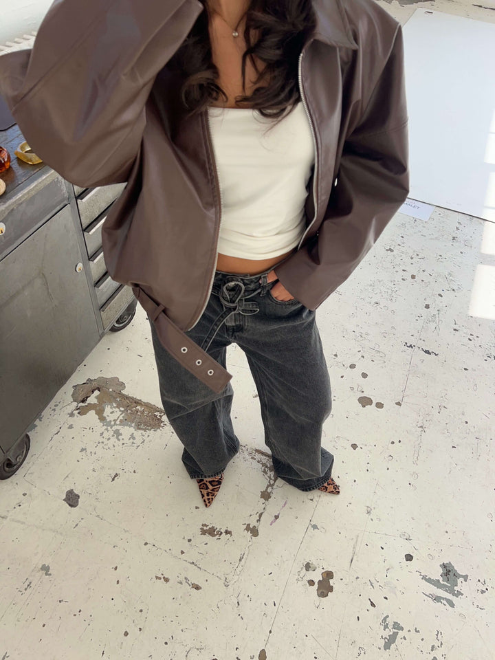 Tova buckle pu jacket – Dark brown